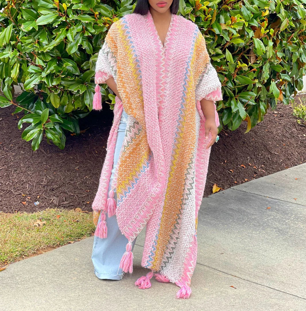 long multi color knit cardigan