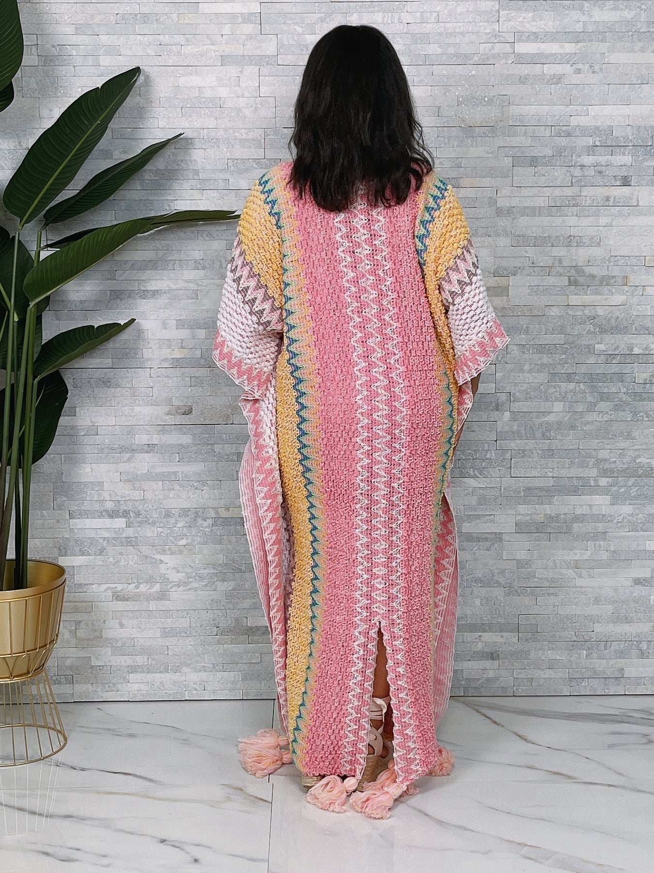 long multi color knit cardigan