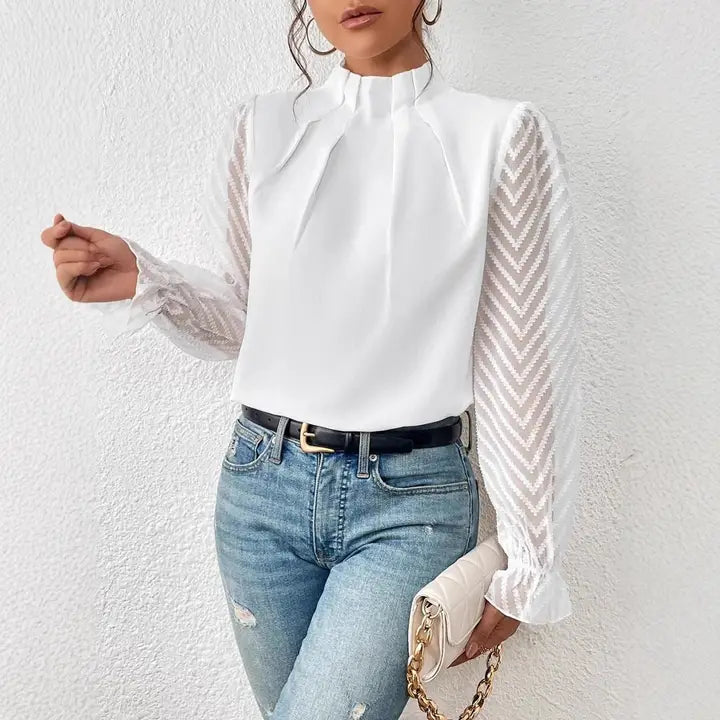 semi turtleneck chiffon long sleeve top