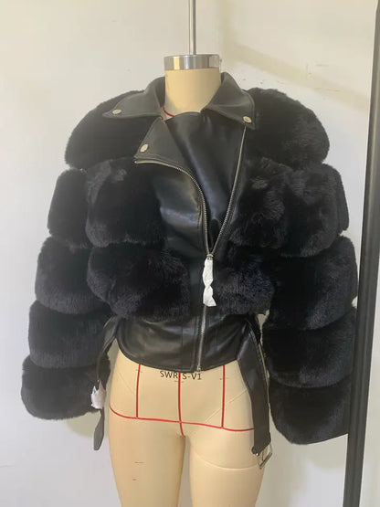 Chic Faux Fur and Plaid Leather Jacket