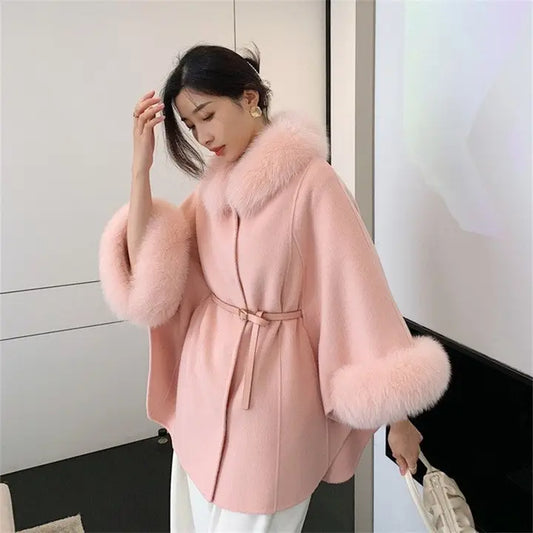 Fox Fur Collar Reversible Cashmere Coat