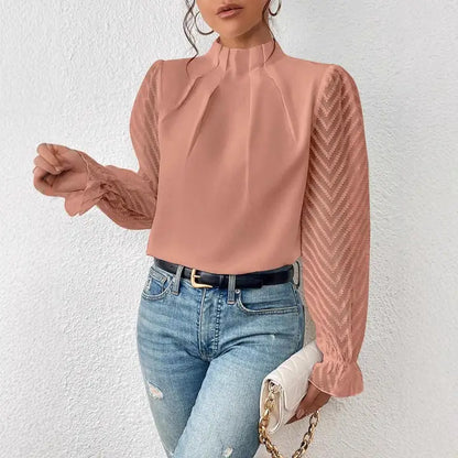 Semi Turtleneck Chiffon Long Sleeve Top