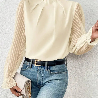 Semi Turtleneck Chiffon Long Sleeve Top