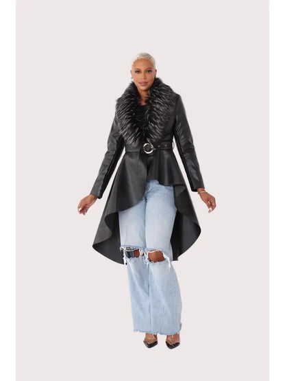 Leather Coat With Fur Collar
