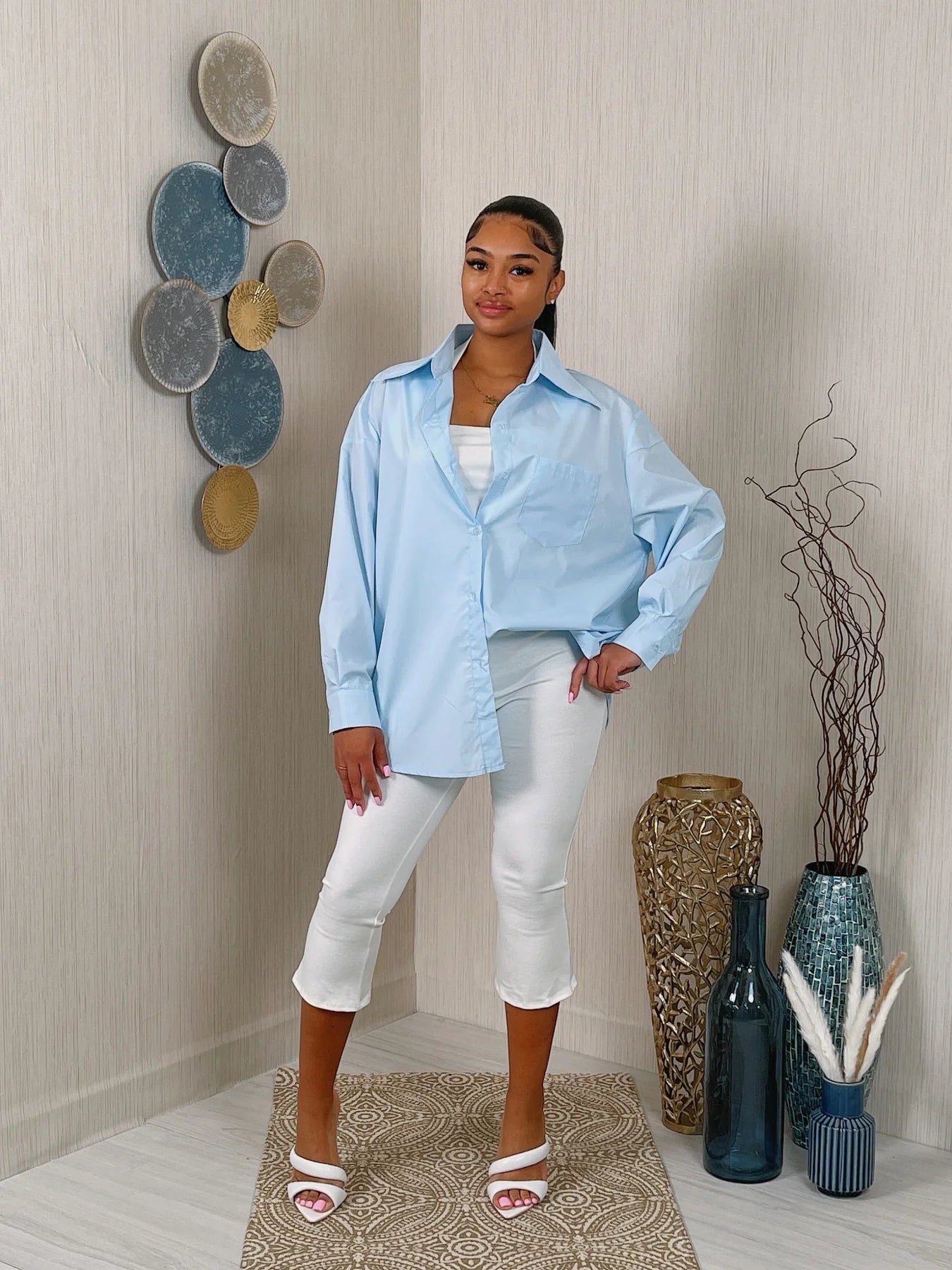 cotton blend oversized shirt