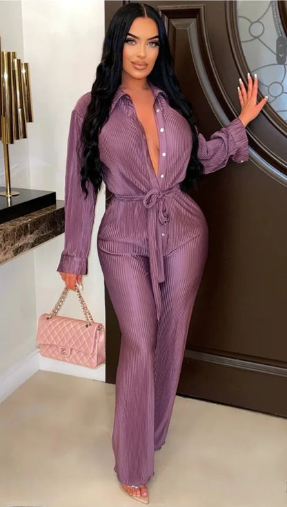 Crinkled Button Down Tie Waist Jumpsuit