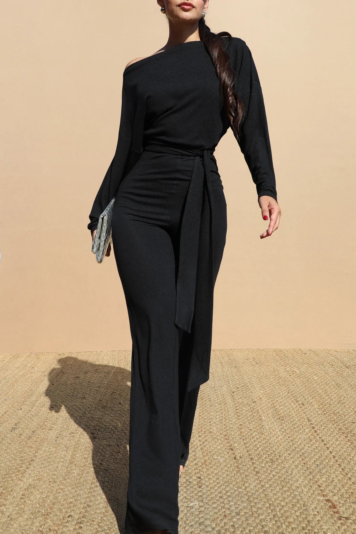 off shoulder ls knit jumpsuit