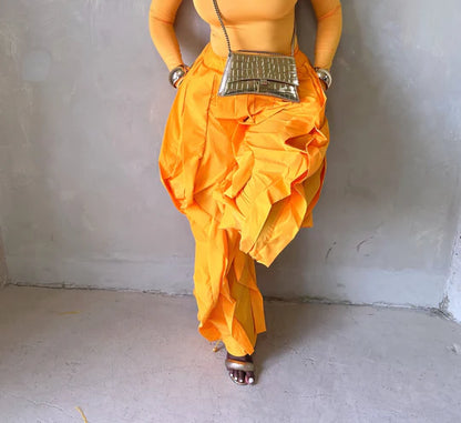 RUFFLE DRAWSTRING JOGGER PANTS