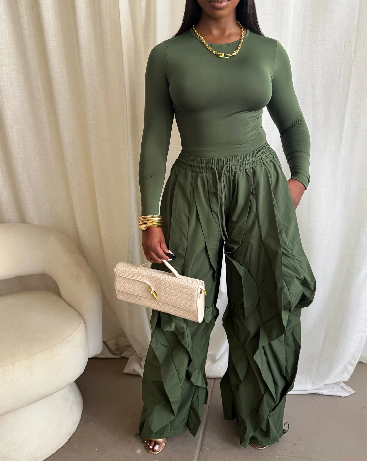 ruffle drawstring jogger pants