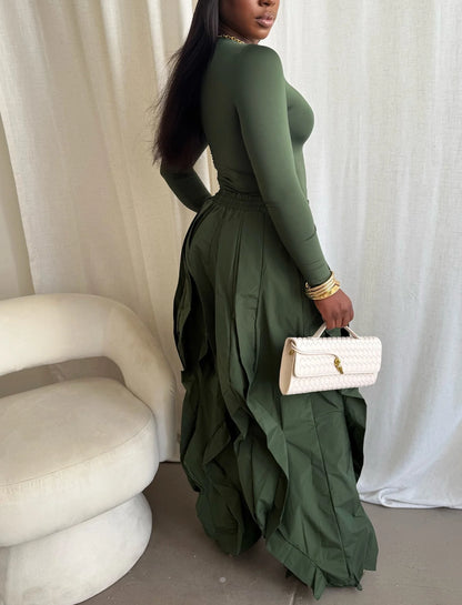 RUFFLE DRAWSTRING JOGGER PANTS