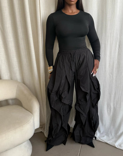 RUFFLE DRAWSTRING JOGGER PANTS