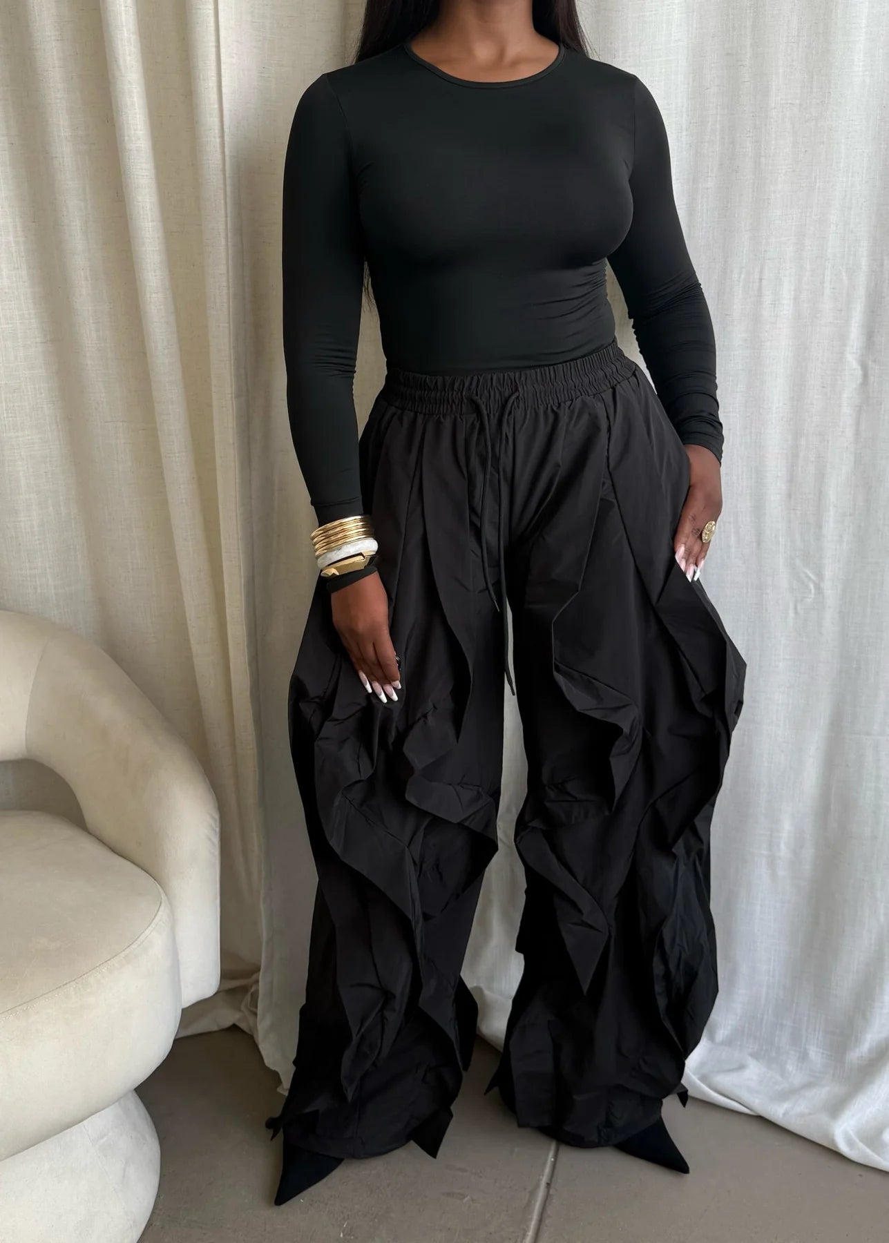 ruffle drawstring jogger pants