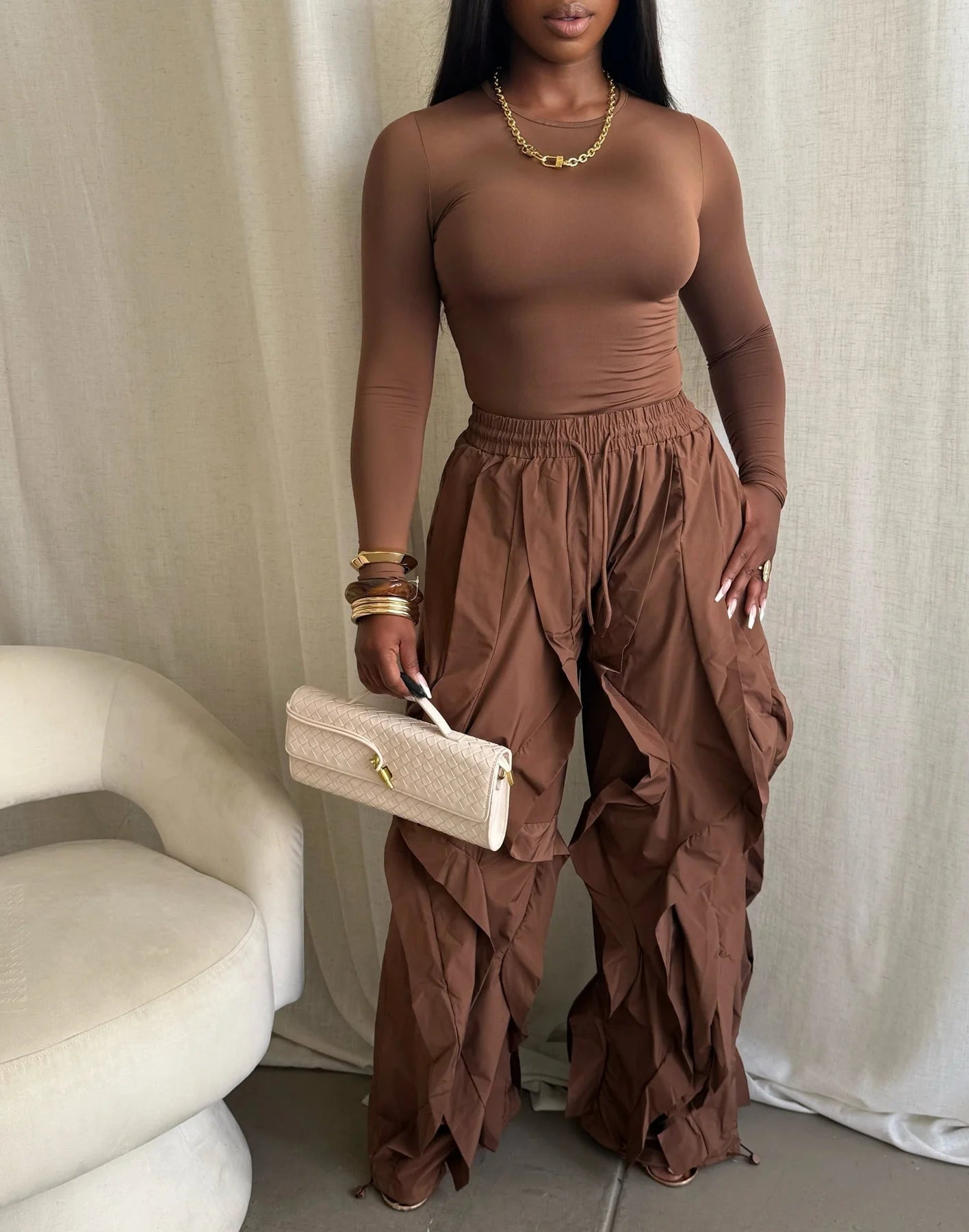 ruffle drawstring jogger pants