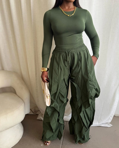 RUFFLE DRAWSTRING JOGGER PANTS