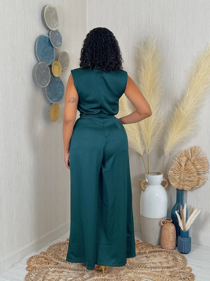 SATIN PADED SHOULDER TANK JUMPSUIT