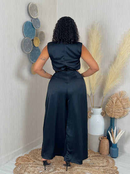 SATIN PADED SHOULDER TANK JUMPSUIT