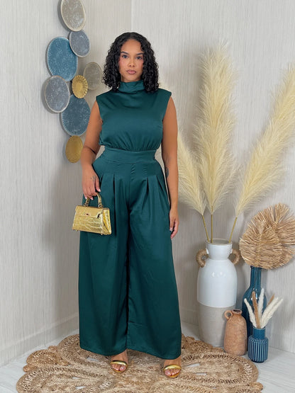 SATIN PADED SHOULDER TANK JUMPSUIT