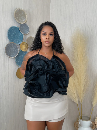 RUFFLED ORGANZA HALTER TOP