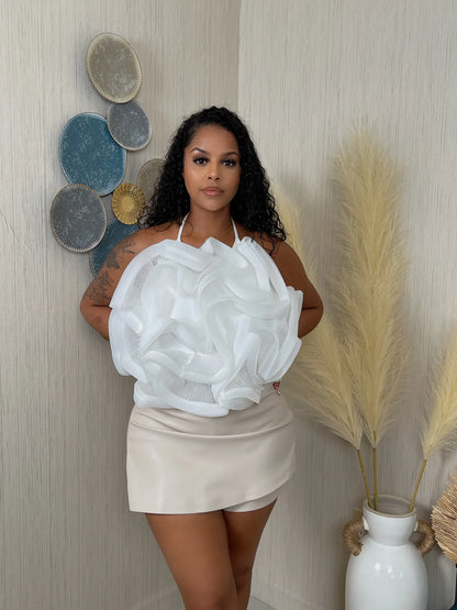 RUFFLED ORGANZA HALTER TOP