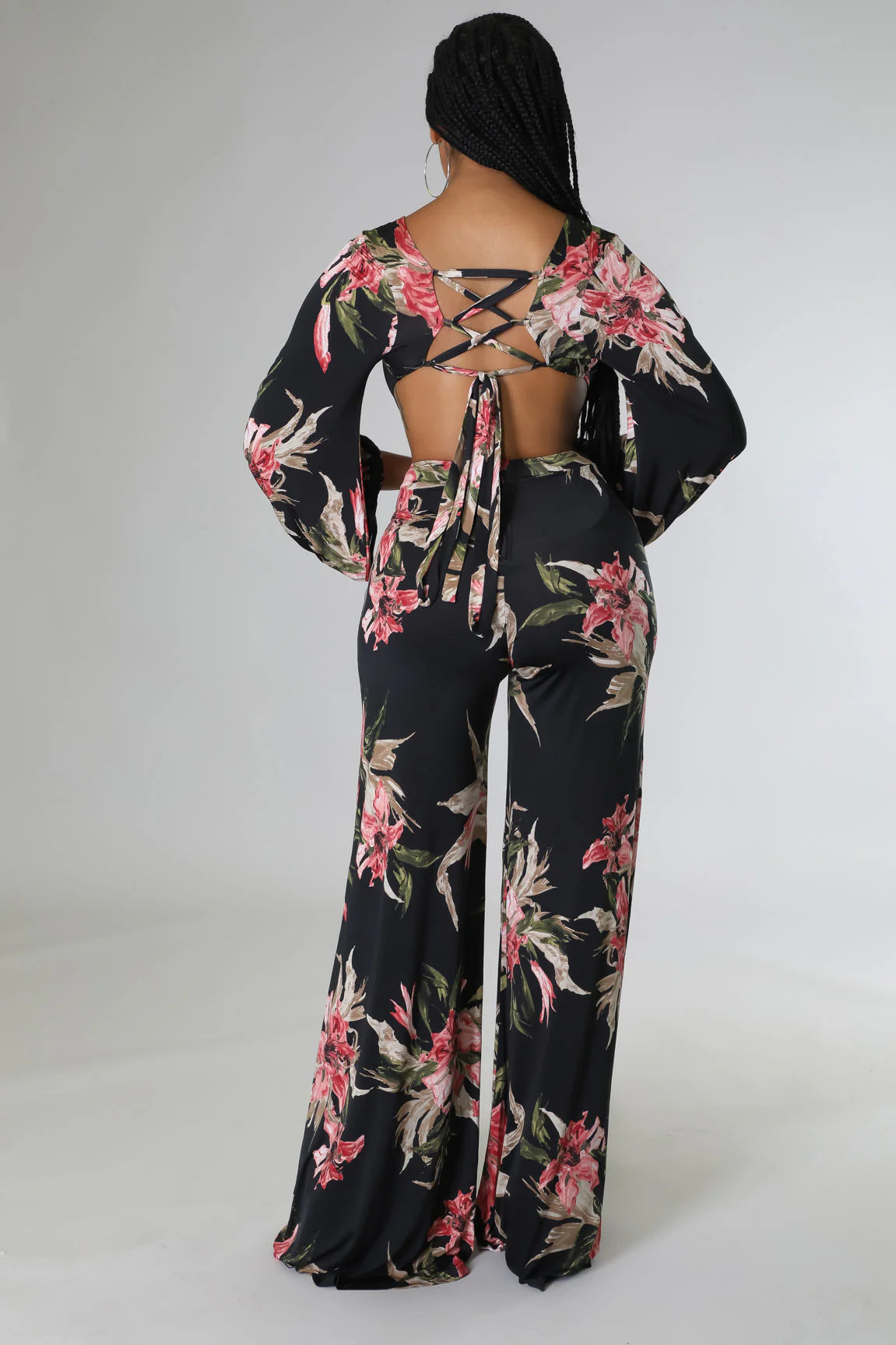 deep cross v-neck ls jumpsuit