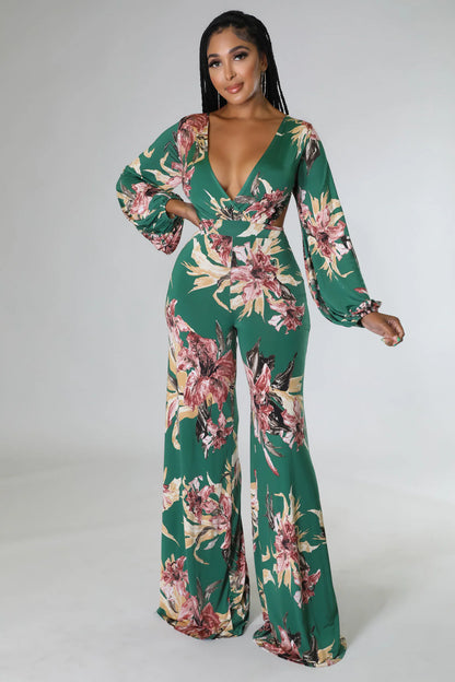 DEEP CROSS V-NECK LS JUMPSUIT