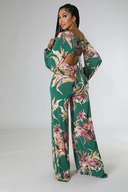 DEEP CROSS V-NECK LS JUMPSUIT