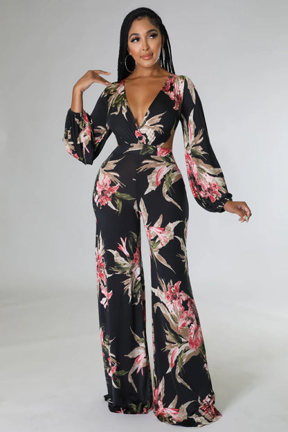 DEEP CROSS V-NECK LS JUMPSUIT