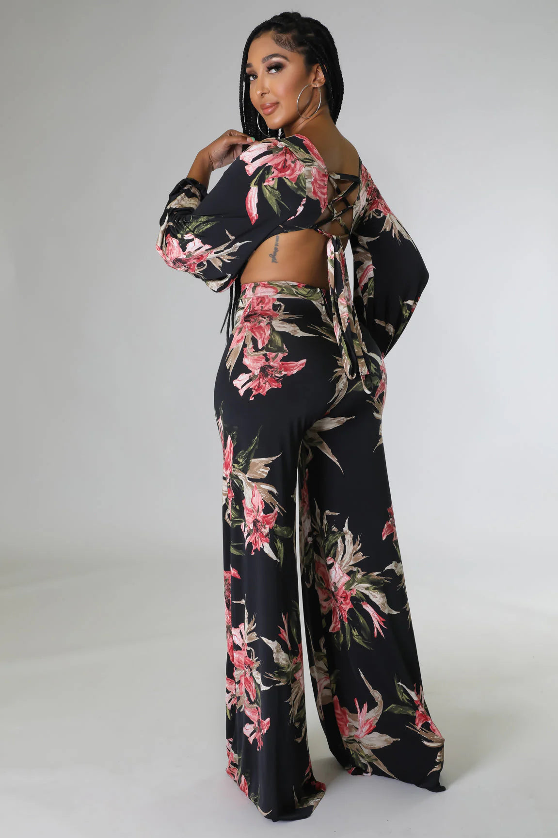 deep cross v-neck ls jumpsuit