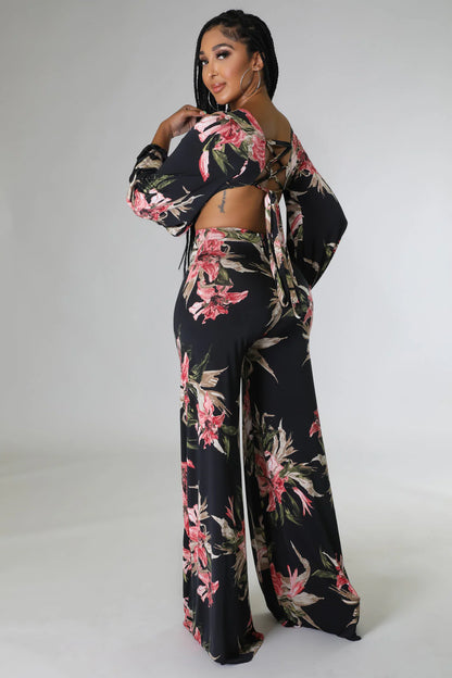 DEEP CROSS V-NECK LS JUMPSUIT