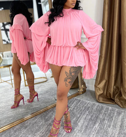 LS FRAPED MESH ROMPER