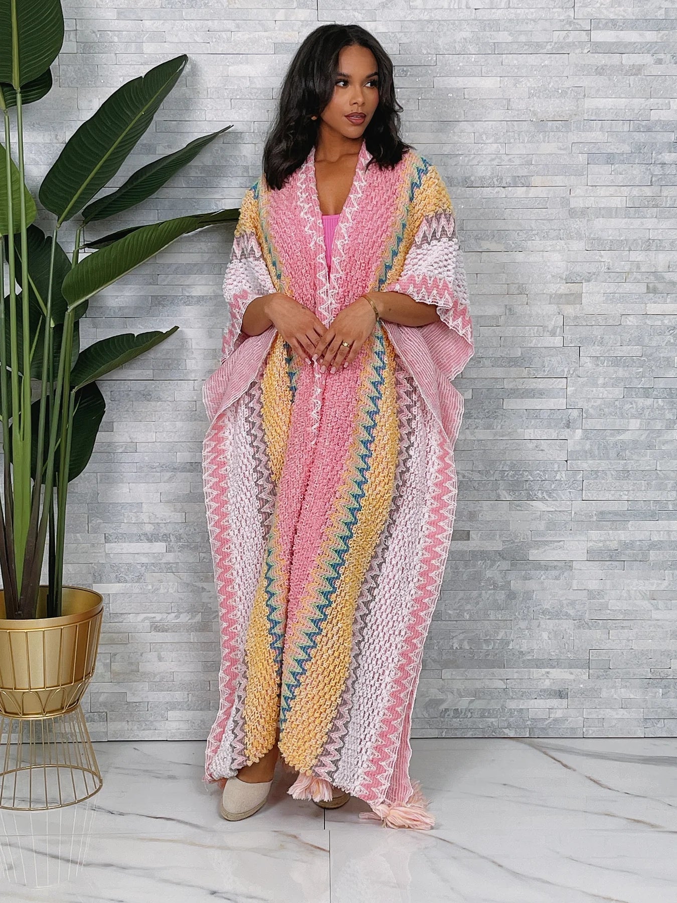 long multi color knit cardigan