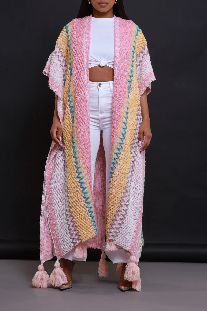 long multi color knit cardigan