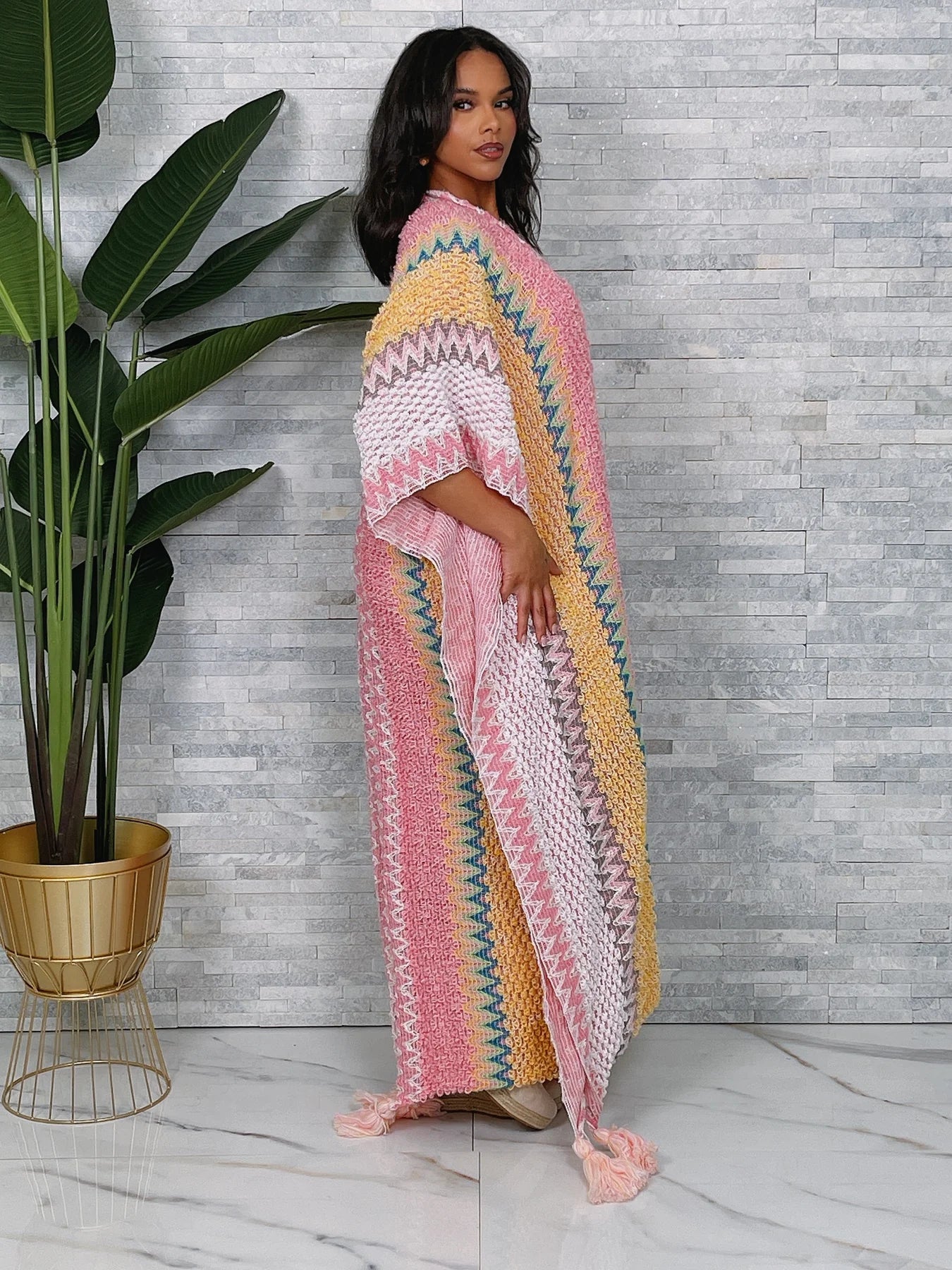 long multi color knit cardigan