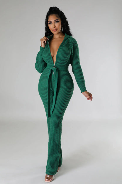 KNIT HOODED LS JUMPSUIT