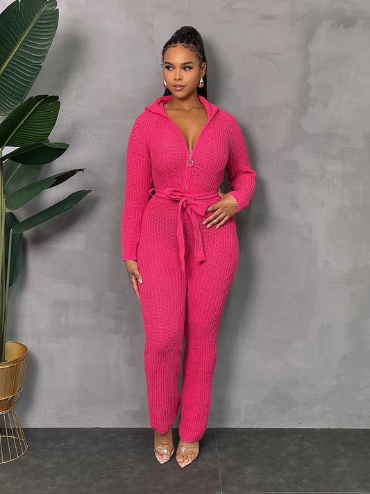 KNIT HOODED LS JUMPSUIT