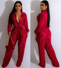 crinkled button down tie waist jumpsuit