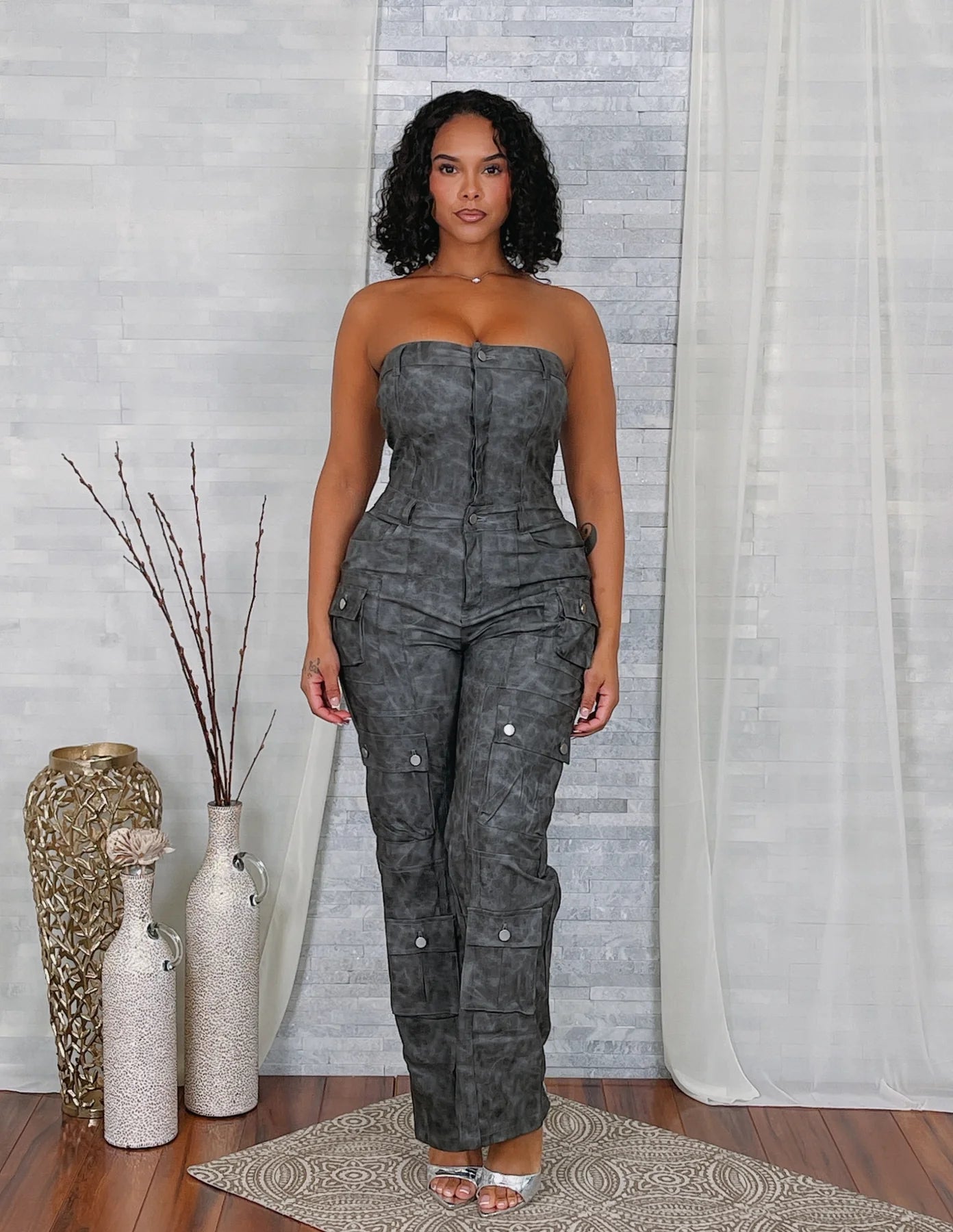faux pu tube jumpsuit