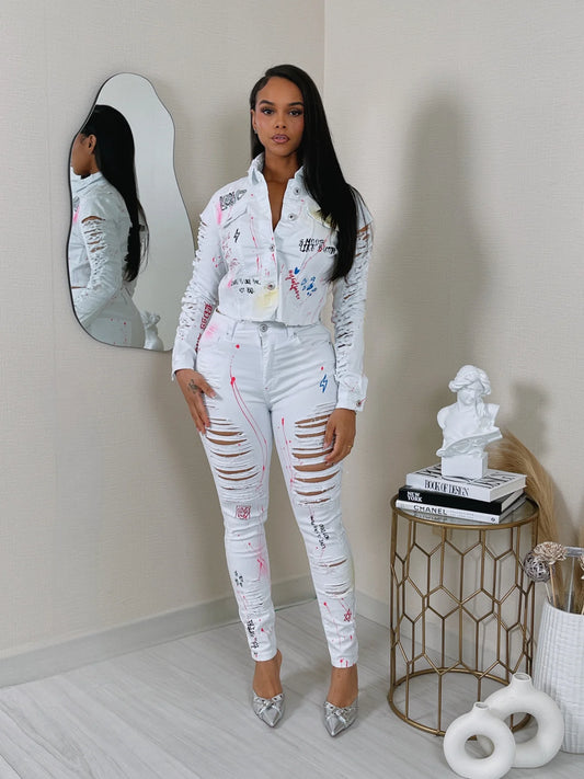 PAINTED DISTRESSED JACKET & PANTS SET