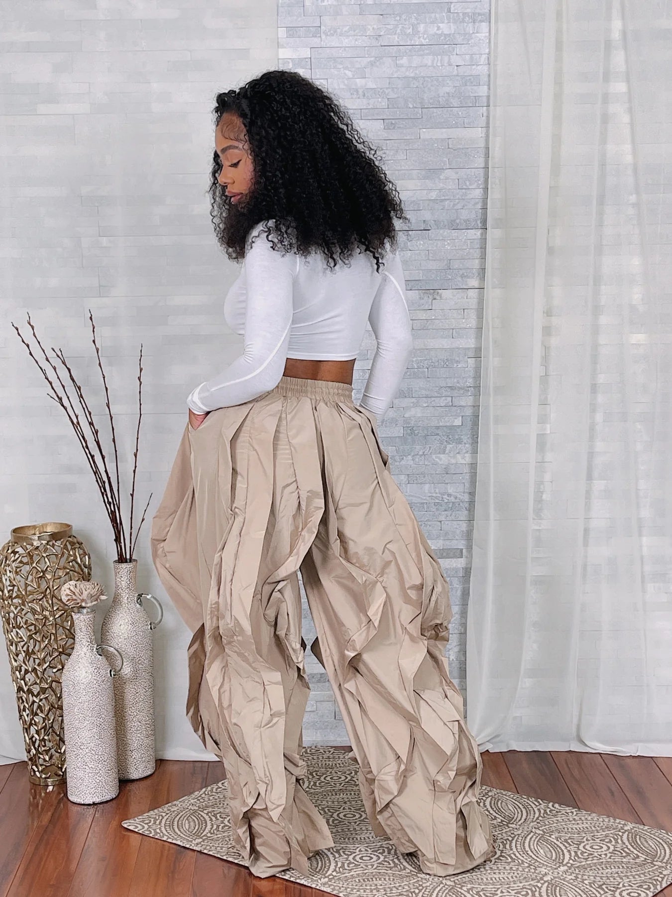 ruffle drawstring jogger pants