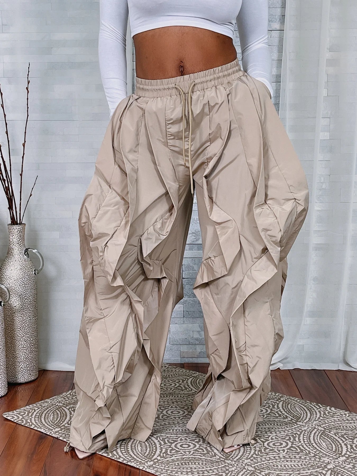 ruffle drawstring jogger pants