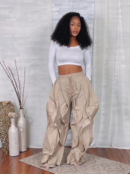 RUFFLE DRAWSTRING JOGGER PANTS