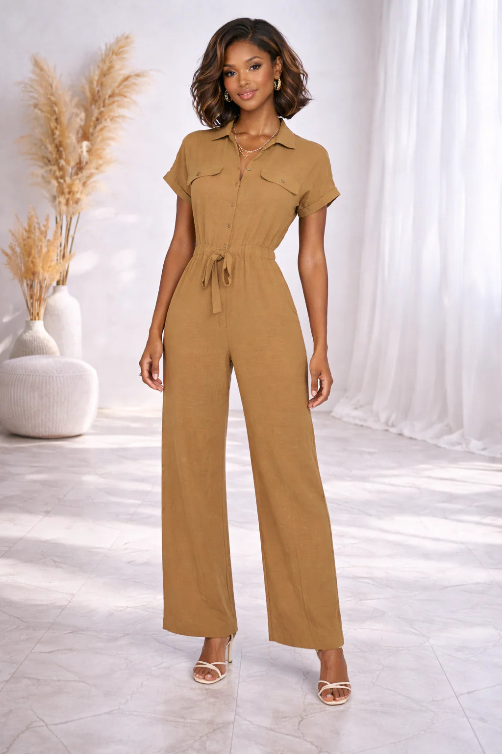 elegant v neck wide leg jumpsuit