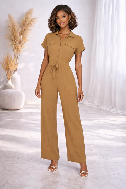 Elegant V Neck Wide Leg Jumpsuit