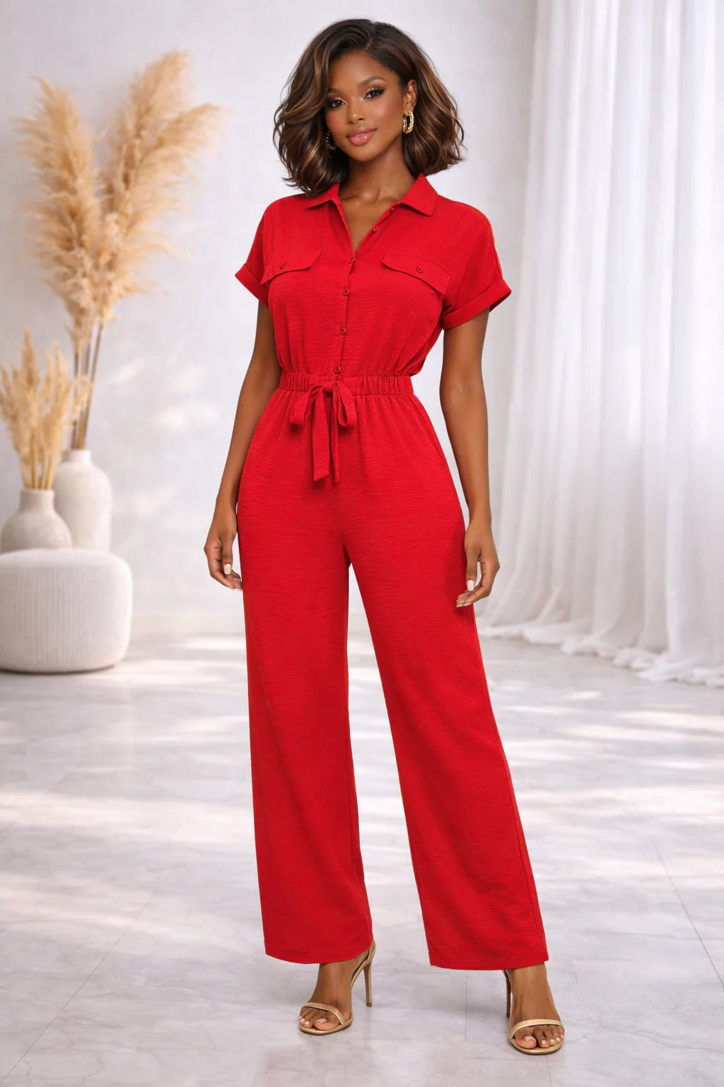 elegant v neck wide leg jumpsuit
