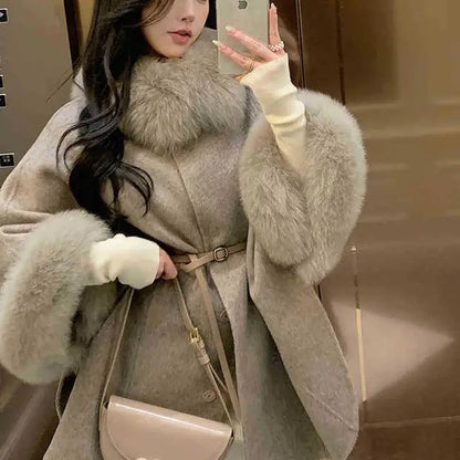 Fox Fur Collar Reversible Cashmere Coat