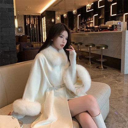 Fox Fur Collar Reversible Cashmere Coat