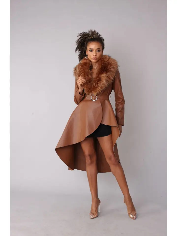 leather coat with fur collar
